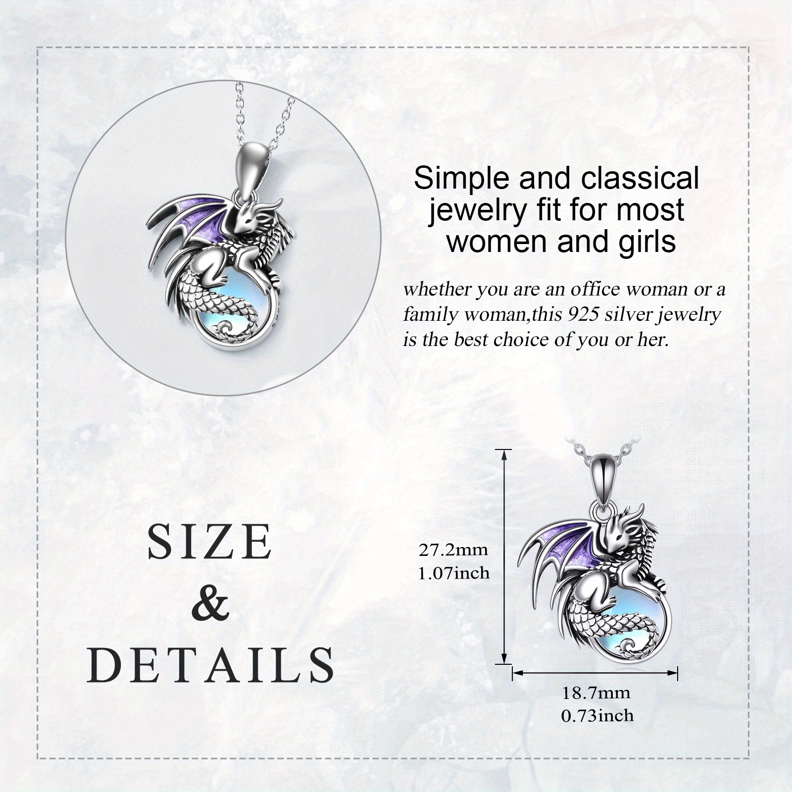 Dragon Necklace Moonstone Dragon Pendant Necklace for Women